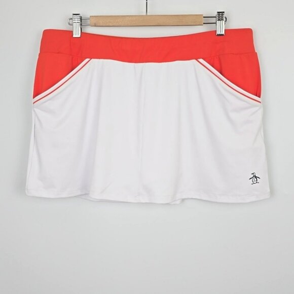 NWT Penguin Women's White Orange  Colorblock Tennis Skort Skirt Stretch Size XL - Picture 1 of 15